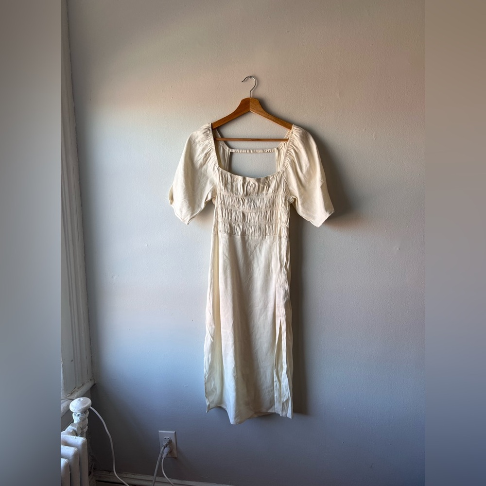 CREAM LINEN BLEND MIDI DRESS WITH SIDE SLIT 🐰🐣🤍